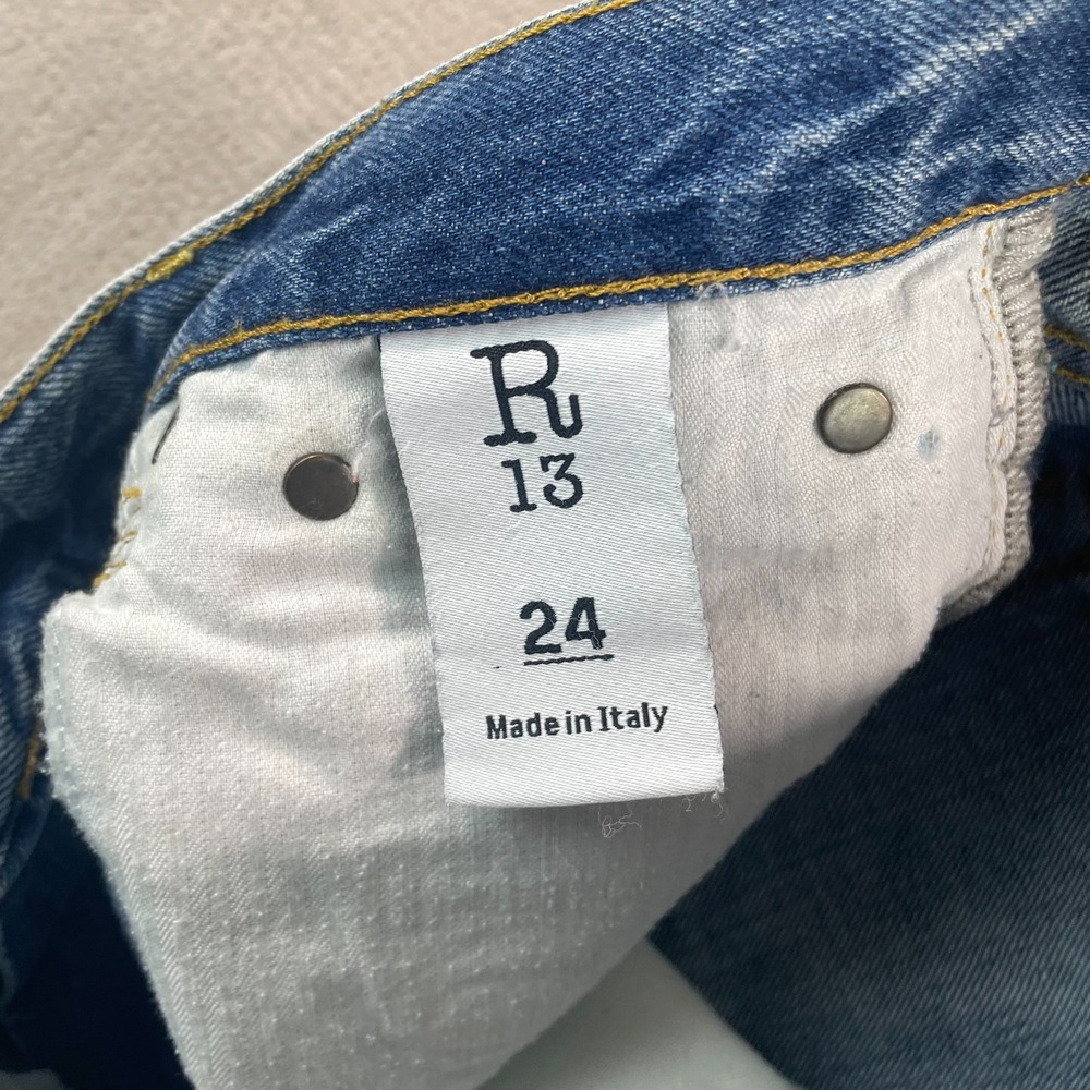 R13 Tailored Drop Jeans in Bain Blue Women 28 (Tag 24) Distressed Denim Italy - Picture 2 of 14